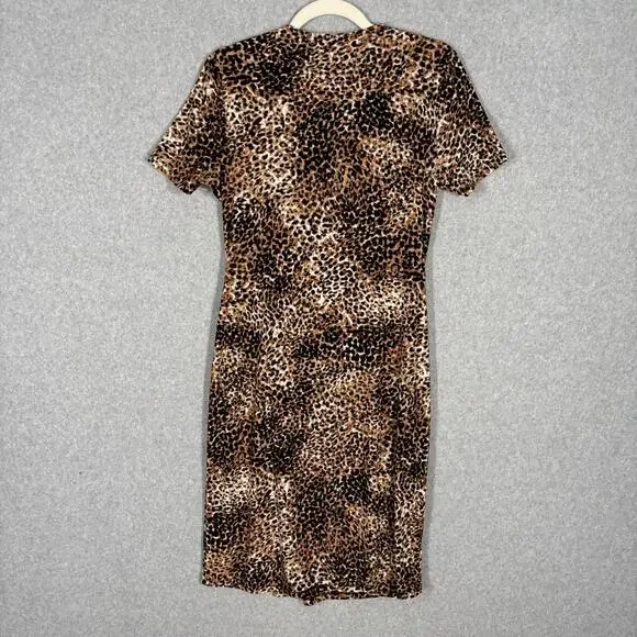 Anne Klein Dress 10 Wrap Leopard Slinky Knit Stretch Waist Tie Career Church